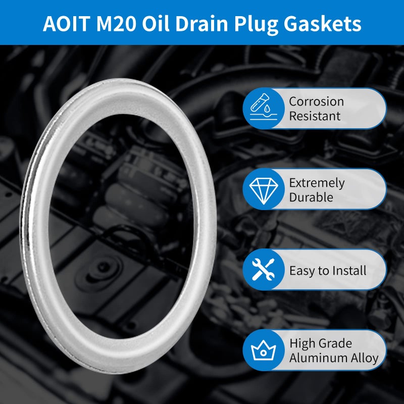 AOIT M20 Oil Drain Plug Gaskets Crush Washers Seals Rings for Subaru Baja Forester Impreza Legacy Outback STI WRX, Replacement for The Part # 11126AA000, Used for Oil Change, 10 Pack - Image 3